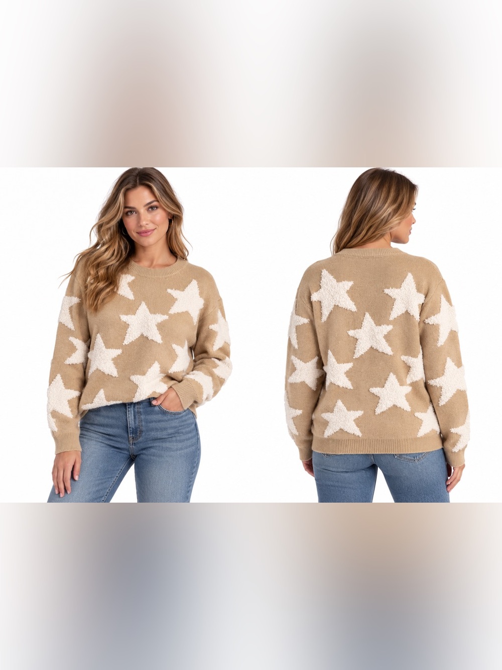 Cozy plus Beige Star Knit Sweater - ivory Stars